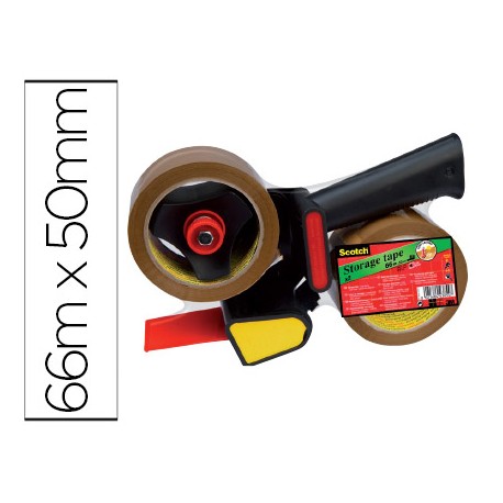PORTARROLLO SCOTCH PARA EMBALAJE HEAVY DUTY BAJO RUIDOCON 2 ROLLOS DE CINTAS MARRON 50 MM X 66 MT