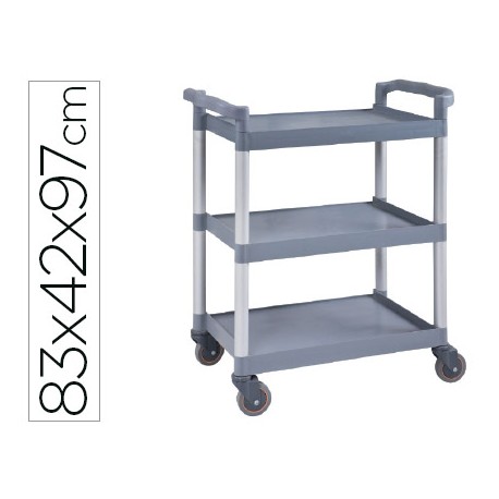 CARRO DE SERVICIO MULTIFUNCIONAL Q-CONNECT 3 ESTANTES ACERO INOXIDABLE 830X420X970 MM