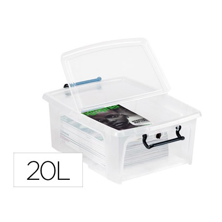 CONTENEDOR PLASTICO CEP 20 LITROS 190X460X170 MM TRANSPARENTE CON TAPA Y CIERRE HERMETICO