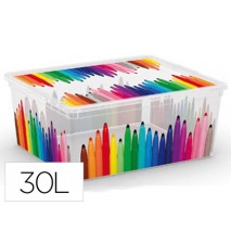 CONTENEDOR PLASTICO CEP 30 LITROS 400X340X170 MM CON TAPA Y DISEÑO ESCOLAR