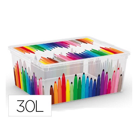 CONTENEDOR PLASTICO CEP 30 LITROS 400X340X170 MM CON TAPA Y DISEÑO ESCOLAR
