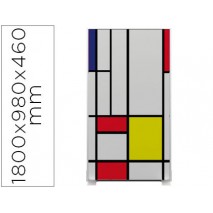 MAMPARA SEPARADORA EASYSCREEN CON MARCO ALUMINIO Y PANEL DE TELA DECORADO MONDRIAN 1800X980X460 MM