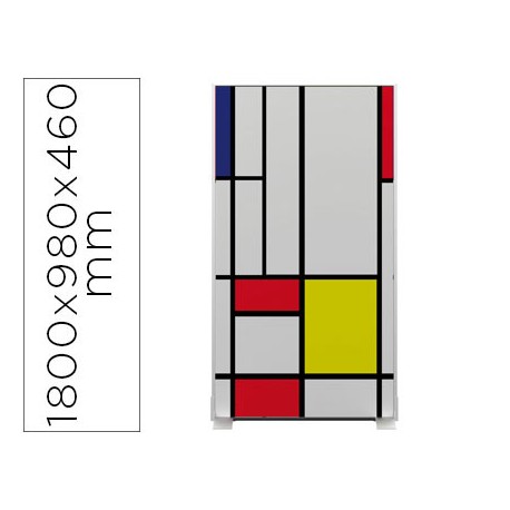 MAMPARA SEPARADORA EASYSCREEN CON MARCO ALUMINIO Y PANEL DE TELA DECORADO MONDRIAN 1800X980X460 MM