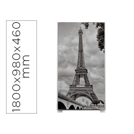 MAMPARA SEPARADORA EASYSCREEN CON MARCO ALUMINIO Y PANEL DE TELA DECORADO TORRE EIFFEL 1800X980X460