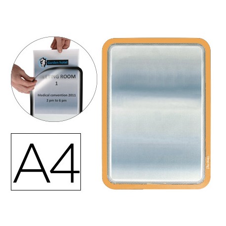 MARCO PORTASANUNCIOS TARIFOLD MAGNETO DIN A4 DORSO ADHESIVO REMOVIBLE COLOR NARANJA PACK DE 2 UNIDAD