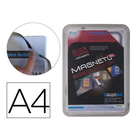 MARCO PORTA ANUNCIOS TARIFOLD MAGNETO DIN A4 CON 4 BANDAS MAGNETICAS EN EL DORSO COLOR PLATA PACK DE