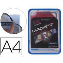 MARCO PORTA ANUNCIOS TARIFOLD MAGNETO DIN A4 CON 4 BANDAS MAGNETICAS EN EL DORSO COLOR AZUL PACK DE