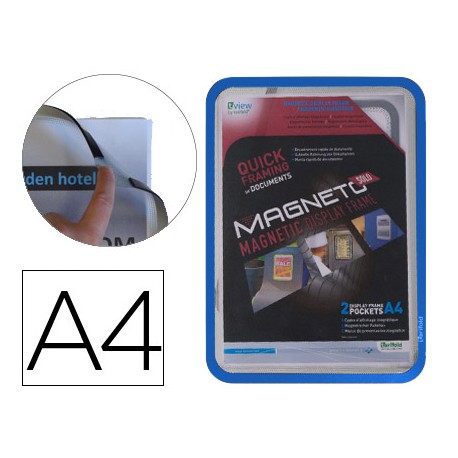 MARCO PORTA ANUNCIOS TARIFOLD MAGNETO DIN A4 CON 4 BANDAS MAGNETICAS EN EL DORSO COLOR AZUL PACK DE