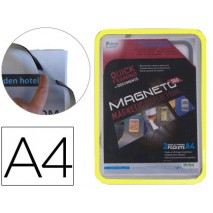 MARCO PORTA ANUNCIOS TARIFOLD MAGNETO DIN A4 CON 4 BANDAS MAGNETICAS EN EL DORSO COLOR AMARILLO PACK