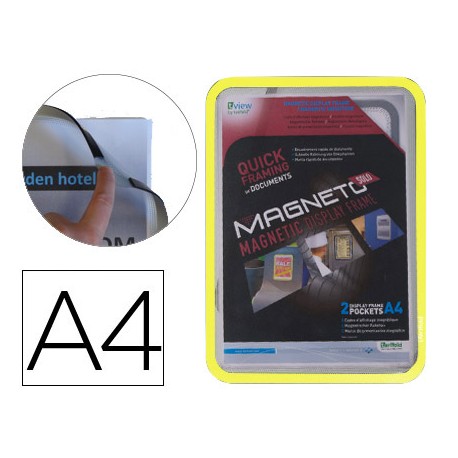 MARCO PORTA ANUNCIOS TARIFOLD MAGNETO DIN A4 CON 4 BANDAS MAGNETICAS EN EL DORSO COLOR AMARILLO PACK