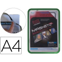 MARCO PORTA ANUNCIOS TARIFOLD MAGNETO DIN A4 CON 4 BANDAS MAGNETICAS EN EL DORSO COLOR VERDE PACK DE