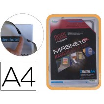 MARCO PORTA ANUNCIOS TARIFOLD MAGNETO DIN A4 CON 4 BANDAS MAGNETICAS EN EL DORSO COLOR NARANJA PACK