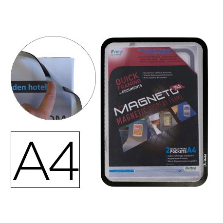 MARCO PORTA ANUNCIOS TARIFOLD MAGNETO DIN A4 CON 4 BANDAS MAGNETICAS EN EL DORSO COLOR NEGRO PACK DE