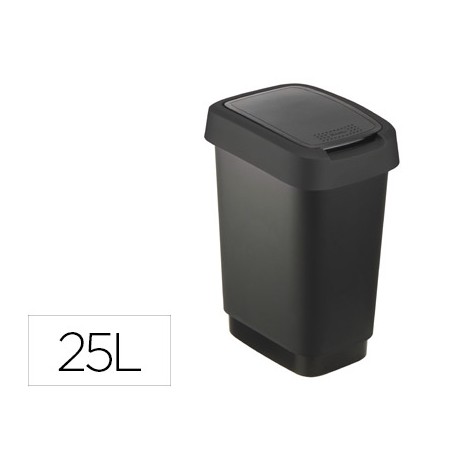 PAPELERA CONTENEDOR OFFISYS PLASTICO CON TAPA DE BALANCIN 2 POSICIONES 25 LITROS COLOR NEGRA 333X252