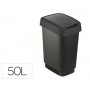 PAPELERA CONTENEDOR OFFISYS PLASTICO CON TAPA DE BALANCIN 2 POSICIONES 50 LITROS COLOR NEGRA 401X298