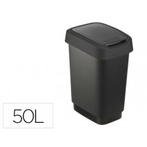 PAPELERA CONTENEDOR OFFISYS PLASTICO CON TAPA DE BALANCIN 2 POSICIONES 50 LITROS COLOR NEGRA 401X298