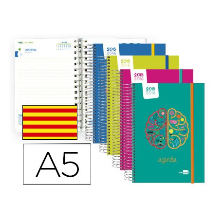 AGENDA ESCOLAR LIDERPAPEL 15-16 CLASSIC DIN-A5 EN CATALAN UN DIA PAGINA ESPIRAL CIERRE CON GOMA