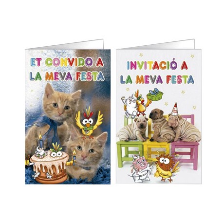TARJETA DE INVITACION ARGUVAL FANTASIA MASCOTAS BLISTER 8 UNIDADES SURTIDAS CATALAN