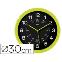RELOJ CEP DE PARED PLASTICO OFICINA REDONDO 30 CM DE DIAMETRO COLOR VERDE Y ESFERA COLOR NEGRO