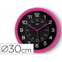 RELOJ CEP DE PARED PLASTICO OFICINA REDONDO 30 CM DE DIAMETRO COLOR ROSA Y ESFERA COLOR NEGRO