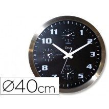 RELOJ CEP DE PARED CROMADO OFICINA REDONDO 40 CM DE DIAMETRO CON 4 HORARIO DEL MUNDO
