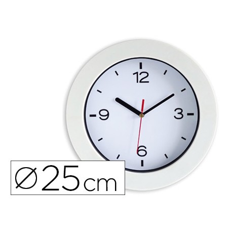 RELOJ CEP DE PARED PLASTICO OFICINA REDONDO 25 CM DE DIAMETRO COLOR BLANCO