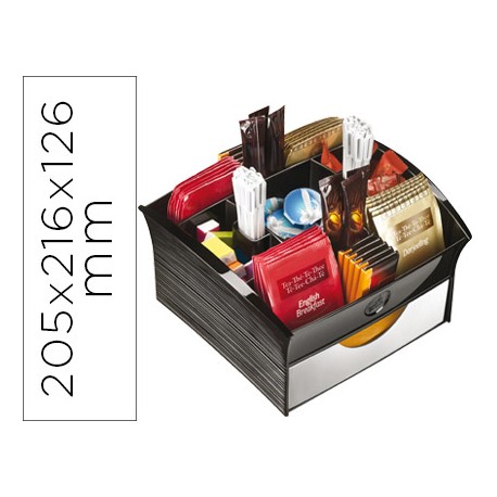 BANDEJA ORGANIZADORA CEP CON 9 COMPARTIMENTOS POLIESTIRENO COLOR NEGRO ESPECIAL PARA SNACK 205X216X1