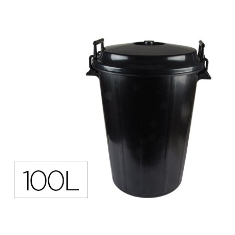 CUBO DE BASURA NEGRO CON TAPA PARA BOLSAS 85X105CM 100 LITROS