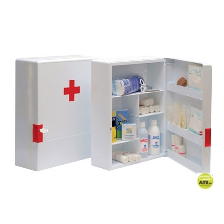 BOTIQUIN PLASTICO EXTRADURO CON MATERIAL PARA PRIMEROS AUXILIOS 460X340X150 MM