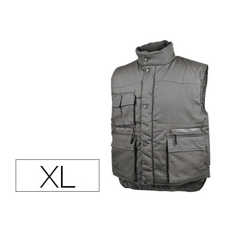 CHALECO DELTAPLUS MULTIBOLSILLOS CON CREMALLERA CINTURA ELASTICA PROTEGE RIÑONES COLOR GRIS TALLA XL