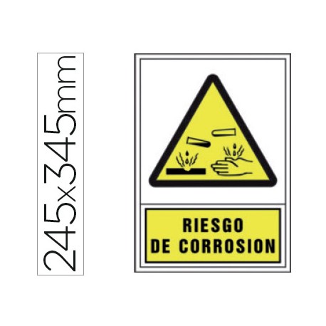 PICTOGRAMA SYSSA SEÑAL DE ADVERTENCIA RIESGO DE CORROSION EN PVC 245X345 MM