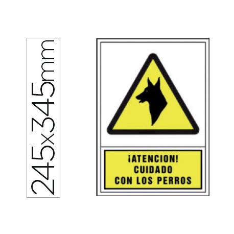 PICTOGRAMA SYSSA SEÑAL DE ADVERTENCIA ATENCION! CUIDADO CON LOS PERROS EN PVC 245X345 MM