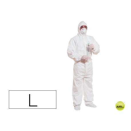 TRAJE DE SEGURIDAD DELTAPLUS POLIPROPILENO CON CAPUCHA DE UN SOLO USO COLOR BLANCO TALLA L