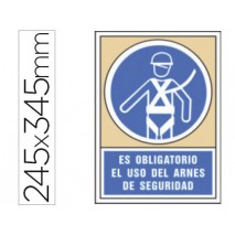 PICTOGRAMA SYSSA SEÑAL DE OBLIGACION ES OBLIGATORIO EL USO DE ARNES DE SEGURIDAD EN PVC 245X345 MM