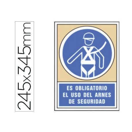 PICTOGRAMA SYSSA SEÑAL DE OBLIGACION ES OBLIGATORIO EL USO DE ARNES DE SEGURIDAD EN PVC 245X345 MM