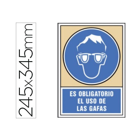 PICTOGRAMA SYSSA SEÑAL DE OBLIGACION ES OBLIGATORIO EL USO DE LAS GAFAS EN PVC 245X345 MM