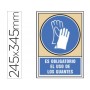 PICTOGRAMA SYSSA SEÑAL DE OBLIGACION ES OBLIGATORIO EL USO DE LOS GUANTES EN PVC 245X345 MM