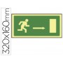 PICTOGRAMA SYSSA SEÑAL DE SALIDA EMERGENCIA FLECHA DERECHA EN PVC FOTOLUMINISCENTE 320X160 MM