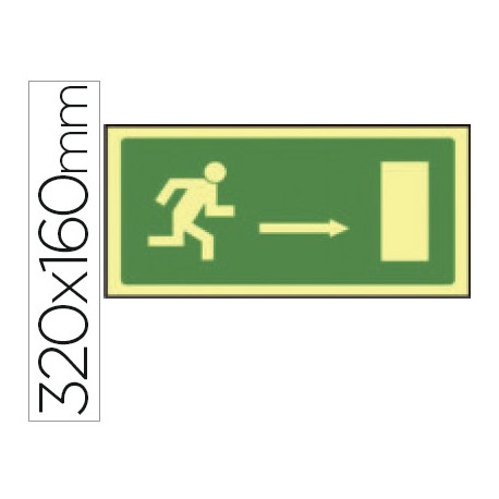 PICTOGRAMA SYSSA SEÑAL DE SALIDA EMERGENCIA FLECHA DERECHA EN PVC FOTOLUMINISCENTE 320X160 MM