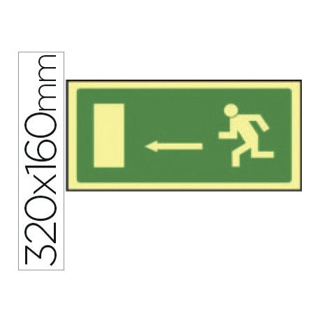 PICTOGRAMA SYSSA SEÑAL DE SALIDA EMERGENCIA FLECHA IZQUIERDA EN PVC FOTOLUMINISCENTE 320X160 MM