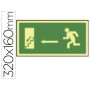 PICTOGRAMA SYSSA SEÑAL DE SALIDA EMERGENCIA IZQUIERDA ESCALERA BAJANDO EN PVC FOTOLUMINISCENTE 320X1
