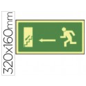 PICTOGRAMA SYSSA SEÑAL DE SALIDA EMERGENCIA IZQUIERDA ESCALERA BAJANDO EN PVC FOTOLUMINISCENTE 320X1