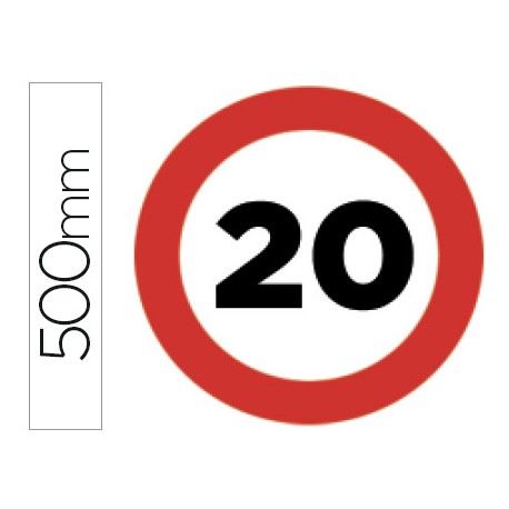 PICTOGRAMA SYSSA SEÑAL VIAL VELOCIDAD MAXIMA 20KM POR HORAEN ACERO GALVANIZADO 500 MM