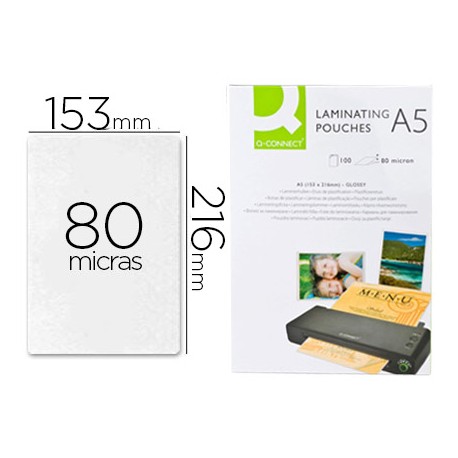 BOLSA DE PLASTIFICAR Q-CONNECT 153 X 216 MM 80MC DIN A5