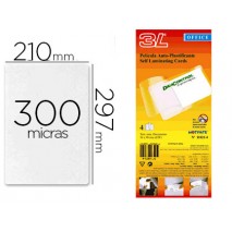 BOLSA DE PLASTIFICAR 3L OFFICE MANUEL EN FRIO 300 MC DIN A4 PACK 10 UNIDADES