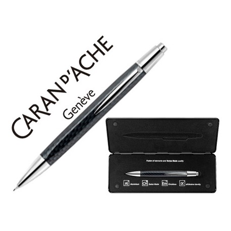 PORTAMINAS CARAN D'ACHE ALCHEMIX 0,7 MM CUERPO CARBONO ADORNOS CROMADOS BRILLANTES CON ESTUCHE