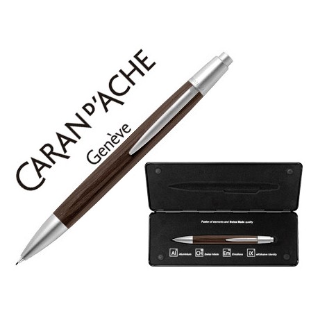 PORTAMINAS CARAN D'ACHE ALCHEMIX 0,7 MM CUERPO MADERA WENGE ADORNOS CROMADOS BRILLANTES CON ESTUCHE