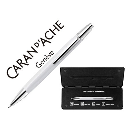 PORTAMINAS CARAN D'ACHE ALCHEMIX 0,7 MM CUERPO BLANCO ADORNOS CROMADOS BRILLANTES CON ESTUCHE