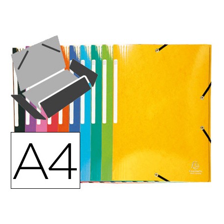 CARPETA EXACOMPTA GOMAS CARTON SIMIL-PRESPAN TRES SOLAPAS DIN A4+ COLORES SURTIDOS