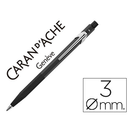 PORTAMINAS CARAN D'ACHE FIXPENCIL NEGRO CON CLIP 3 MM CON AFILADOR EN EL PULSADOR Y SUJECCION DE CAU